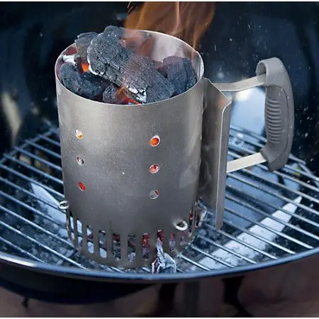 2. Light Charcoal Grill with Charcoal Chimney and Used Paper